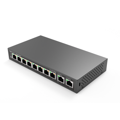 8 Port 100Mbps PoE, 2 Port GB Uplink Port Yönetilmez PoE Switch 