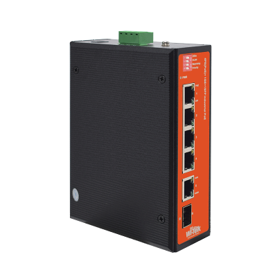 4 x 10/100 + 1 x 10/100/1000 + 1 x SFP Fiber Uplink Industrial PoE Switch with 4Port PoE / Toplam 6Port Yönetilemez