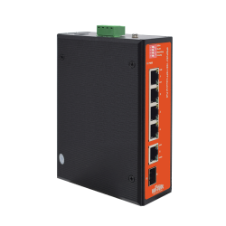 Wi-Tek - 4 x 10/100 + 1 x 10/100/1000 + 1 x SFP Fiber Uplink Industrial PoE Switch with 4Port PoE / Toplam 6Port Yönetilemez