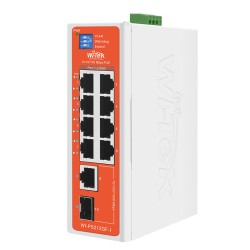 Wi-Tek - 8 x 10/100 + 1 x 10/100/1000 + 1 x SFP Fiber Uplink Industrial PoE Switch with 8Port PoE / Toplam 10Port Yönetilemez